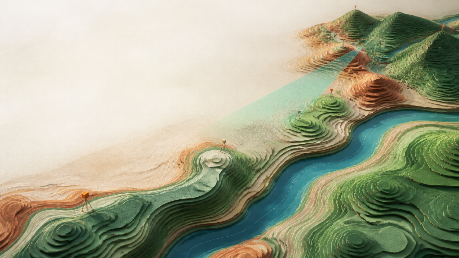 Model topografi berlapis dengan titik kontrol survei